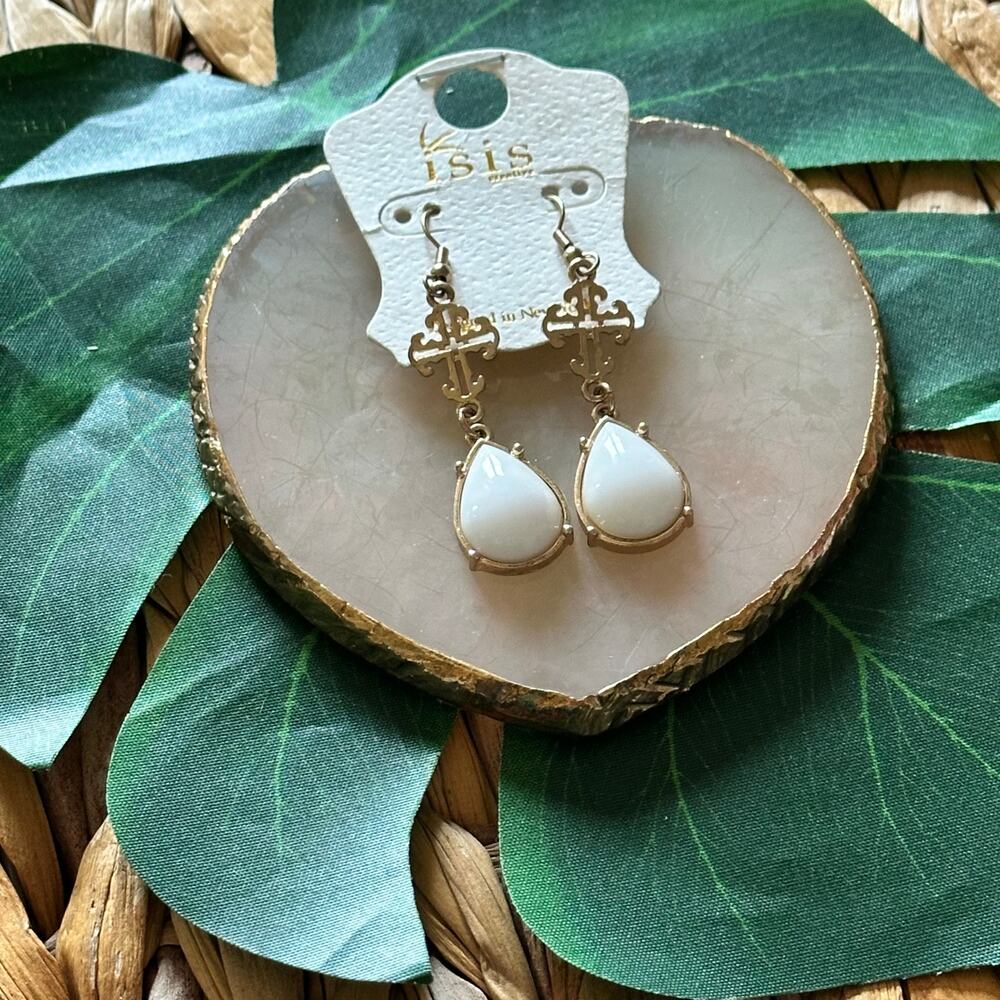 BOGO FREE Vintage white cross statement earrings dangly